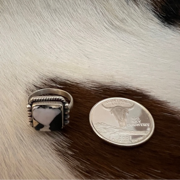 ❤️ White Buffalo Turquoise Square 925 Ring Navajo Style Matte ADJ SZ 5 to 7.5 - Picture 10 of 15